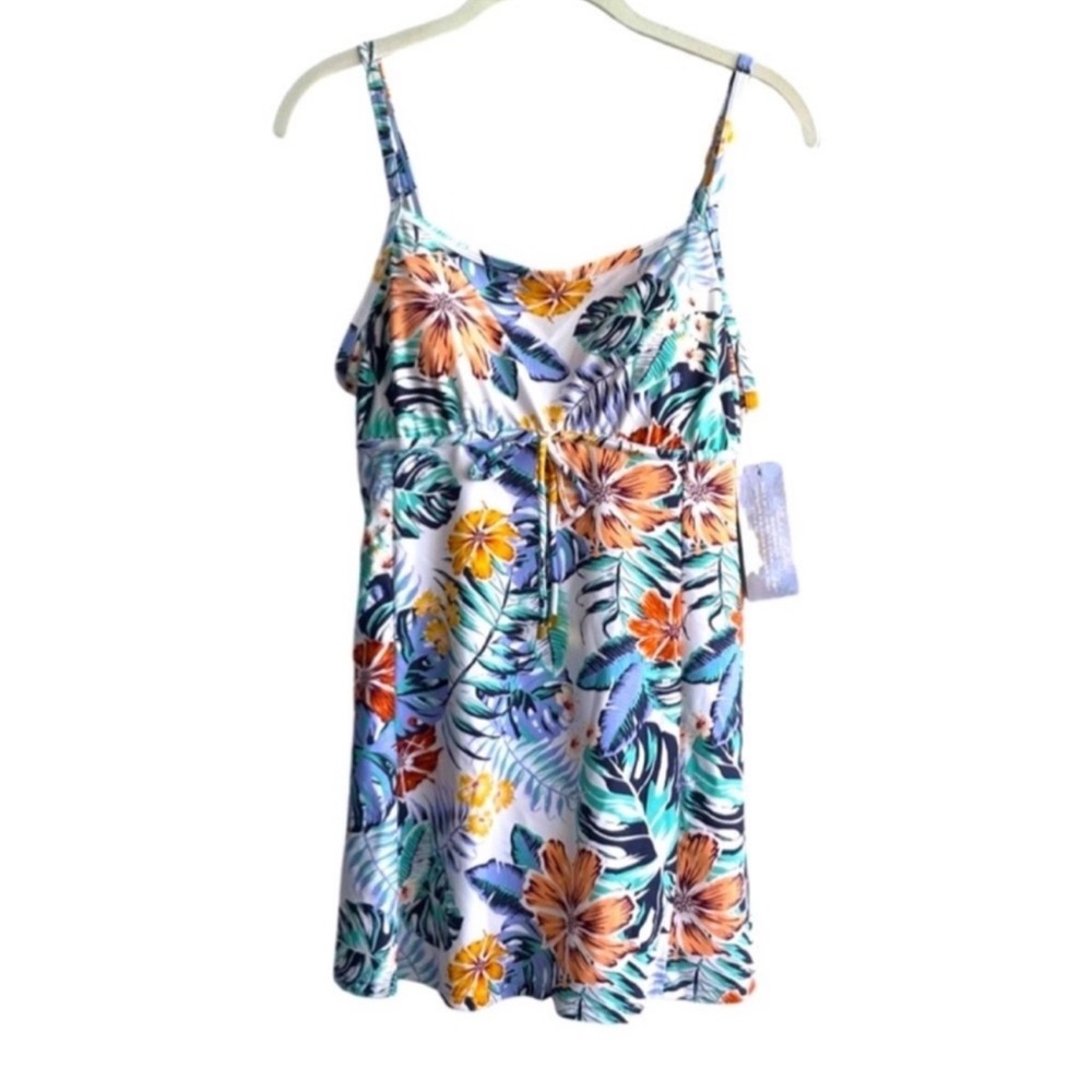 NEW Alisha Levine One Piece Swimsuit Dress Tropical Blue Orange Green Size 12